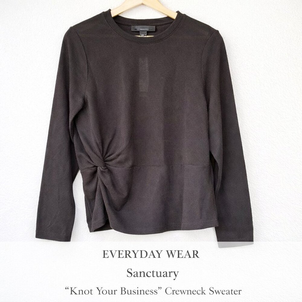 NWT Sanctuary Knot Your Business Black Knot Front Crewneck Sweater Size L